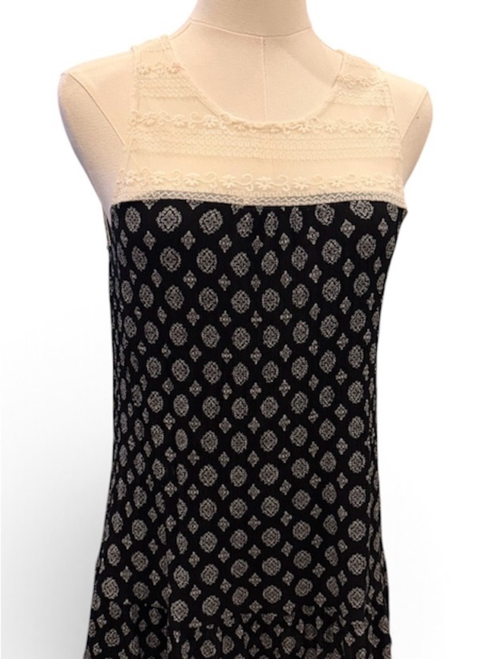 Andree Black Tank with Cream Lace Yoke